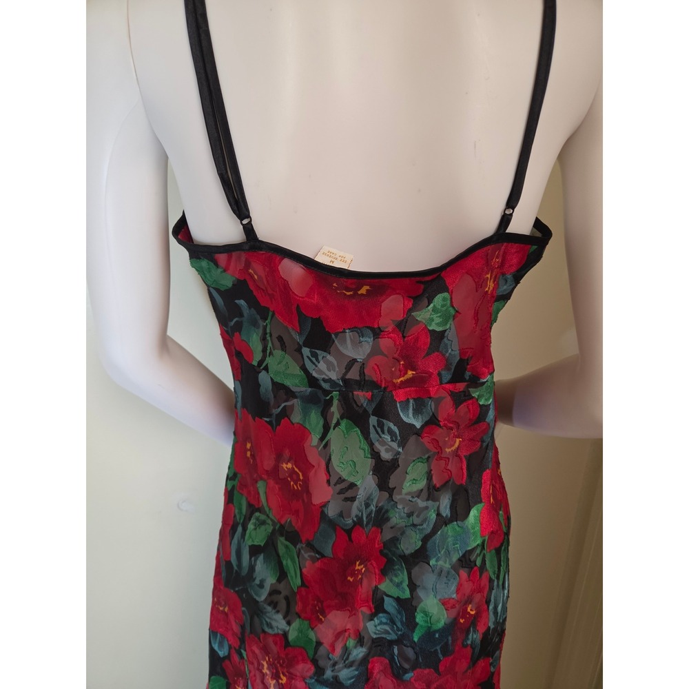 Vintage 1980S Victorias Secret Gold Label Red Floral Burnout Maxi Slip Dress M - Picture 10 of 12